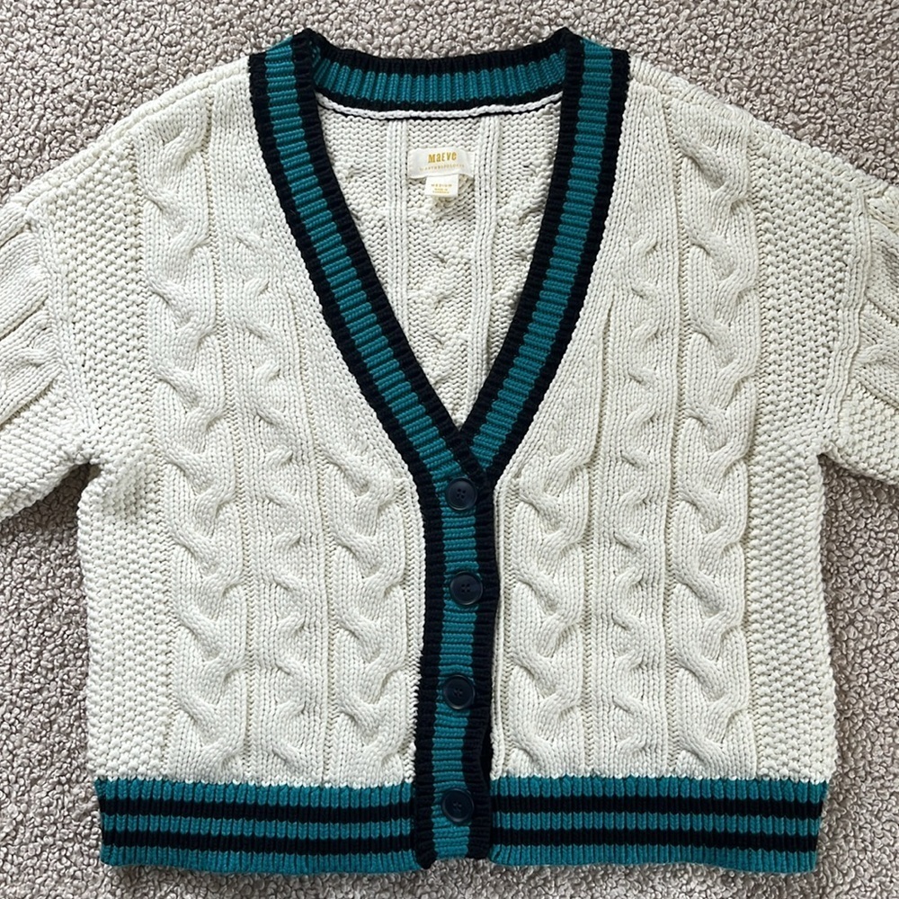 MAEVE Varsity Cable Knit Cardigan Sweater NWOT Size Medium - Picture 8 of 14
